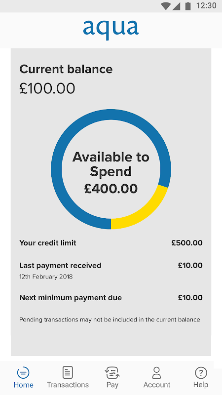 Aqua credit card app screenshot 1