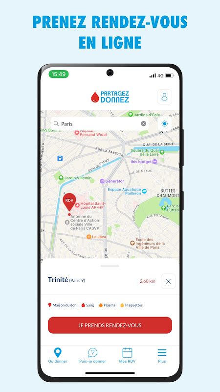 Don de sang app screenshot 2