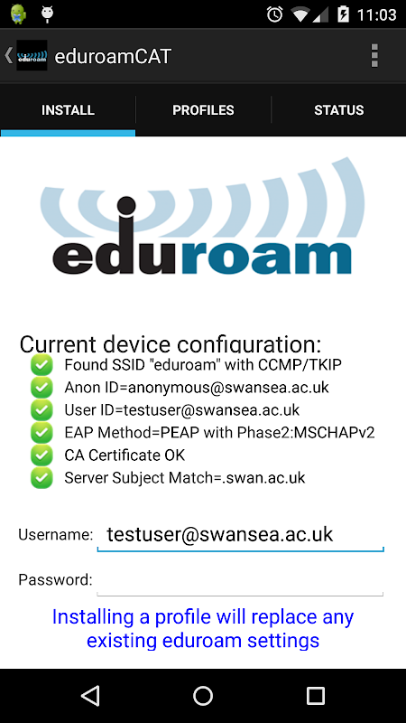 eduroam CAT app screenshot 1