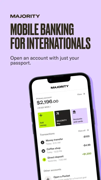 MAJORITY: Mobile banking app screenshot 1