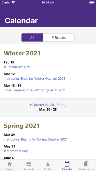 MyUW app screenshot 2