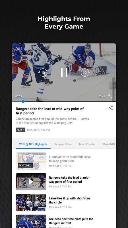 NHL app screenshot 3