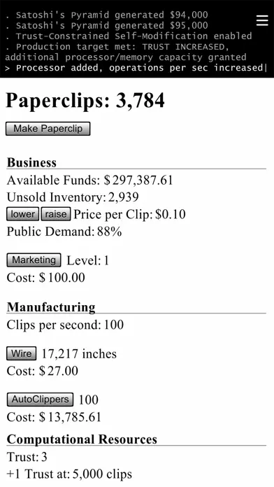 Universal Paperclips app screenshot 1